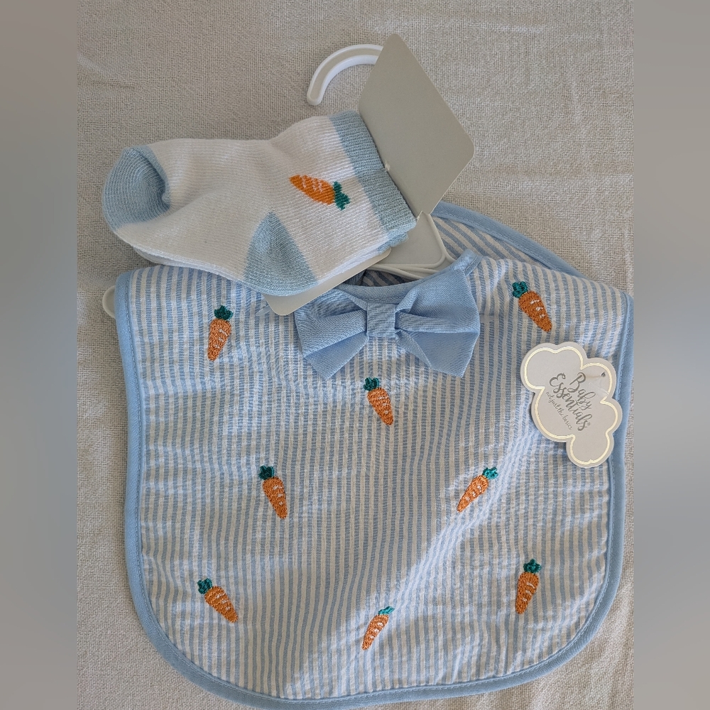 Baby Essentials Blue and White Carrot Bib Set